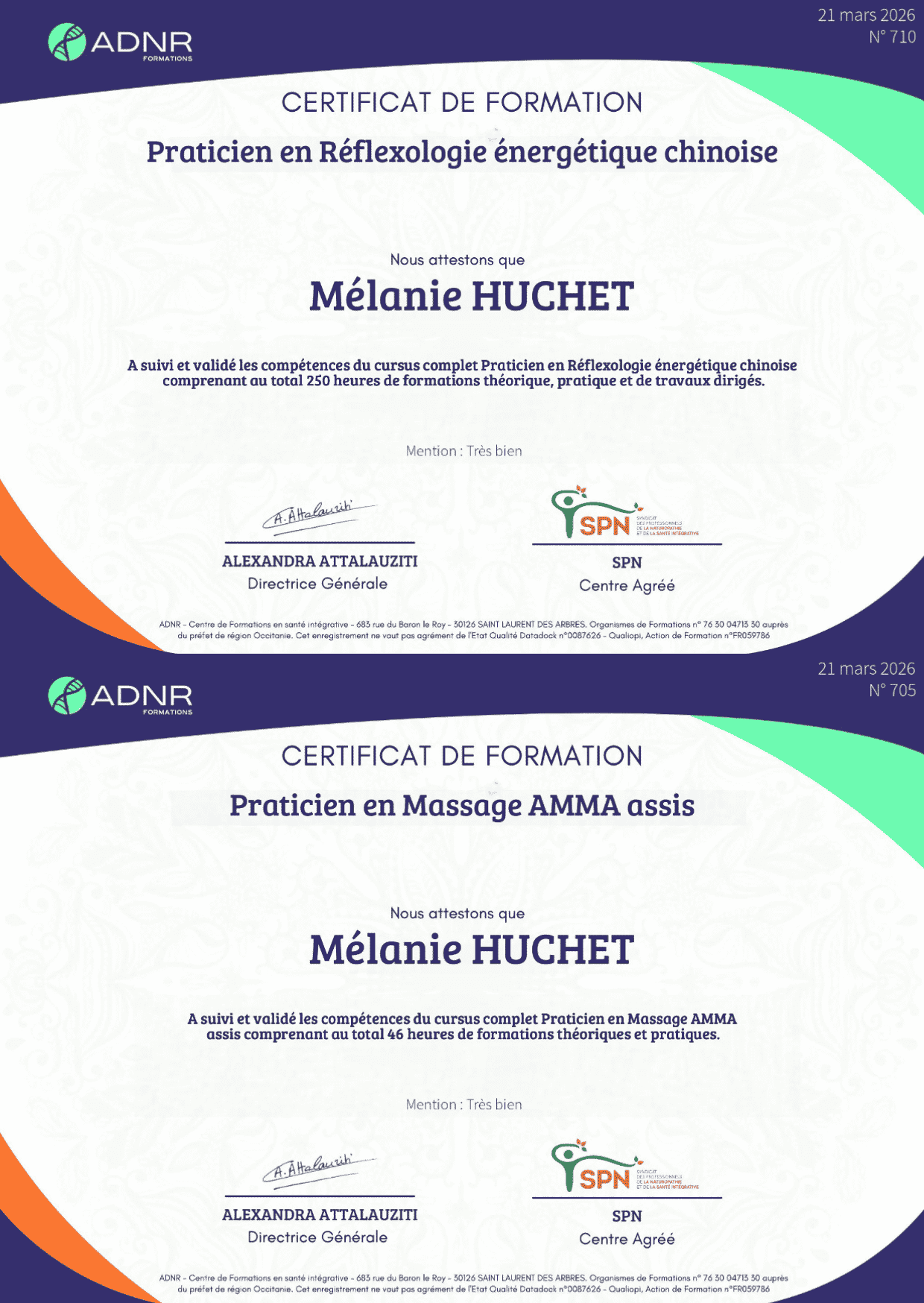 Certifications Mélanie Huchet